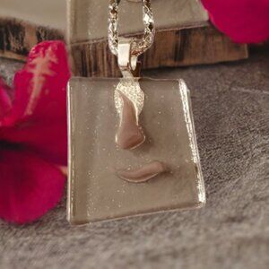 Abstract sailboat necklace Artisan handmade nautical fused glass pendant jewelry